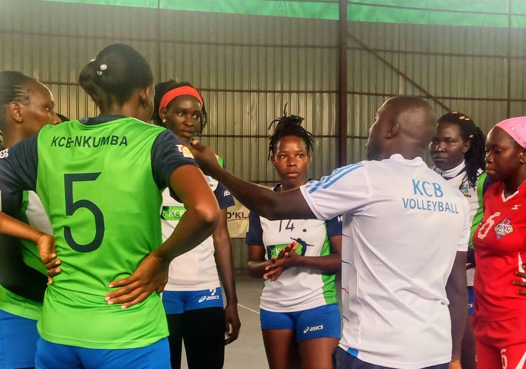 KCB Nkumba charges in a timeout talk in the previous league